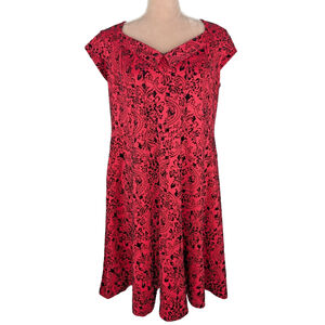 Joe Browns Flocked Velvet Skater Dress Red Sz 14 Rockabilly Whimsigoth Vampire